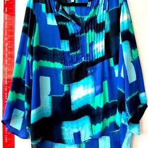 CHAUS New York Multi Colored Sheer top 3/4 Sleeve Large